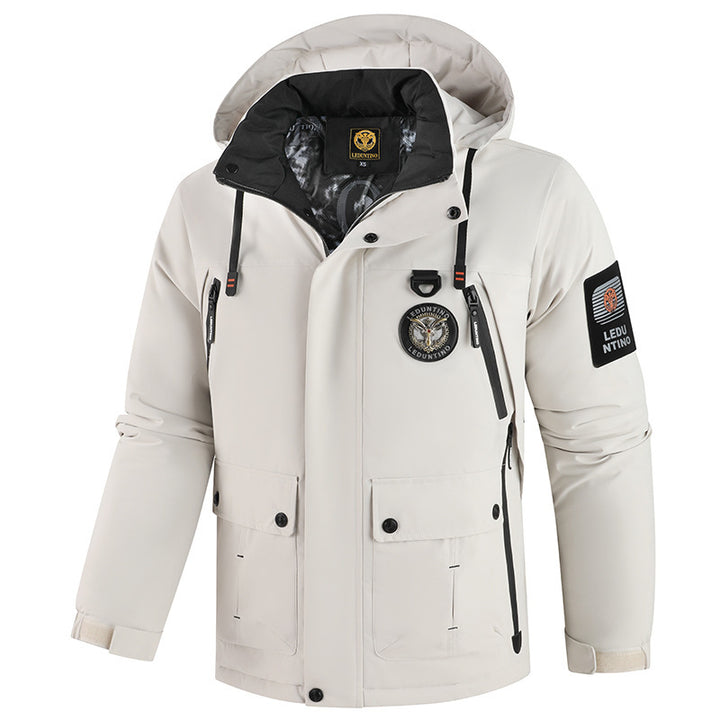 Herren nan urbaner Softshell-Parka mit abnehmbarer Kapuze, verdecktem Zweiwege-Reißverschluss und atmungsaktiver Thermofütterung Drune