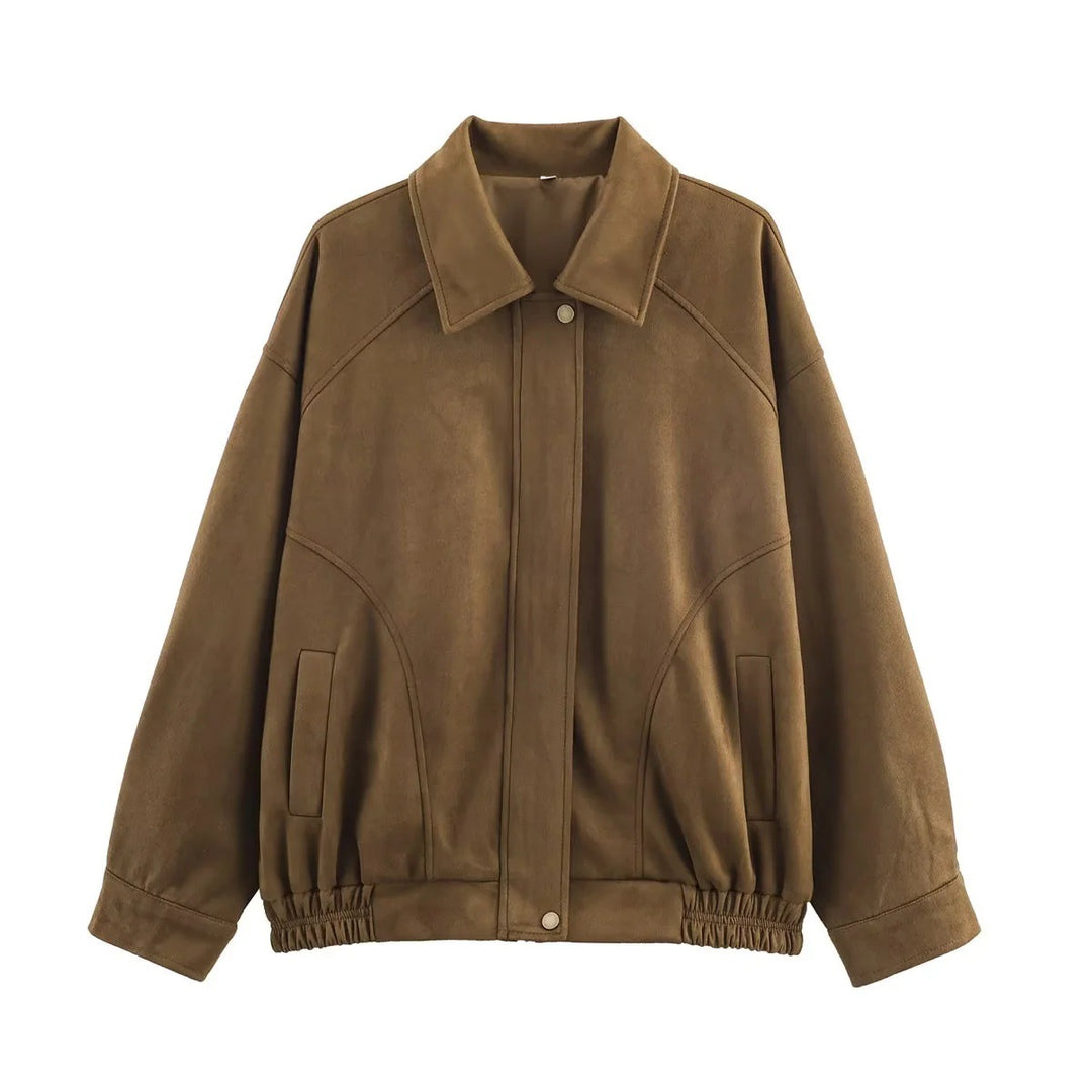 Damen modische Kunstlederjacke mit lässigem Schnitt und praktischen Taschen Drune