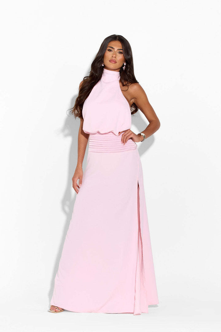 Damen Elegantes Maxikleid mit hochgeschlossenem Design und fließendem Fall Drune