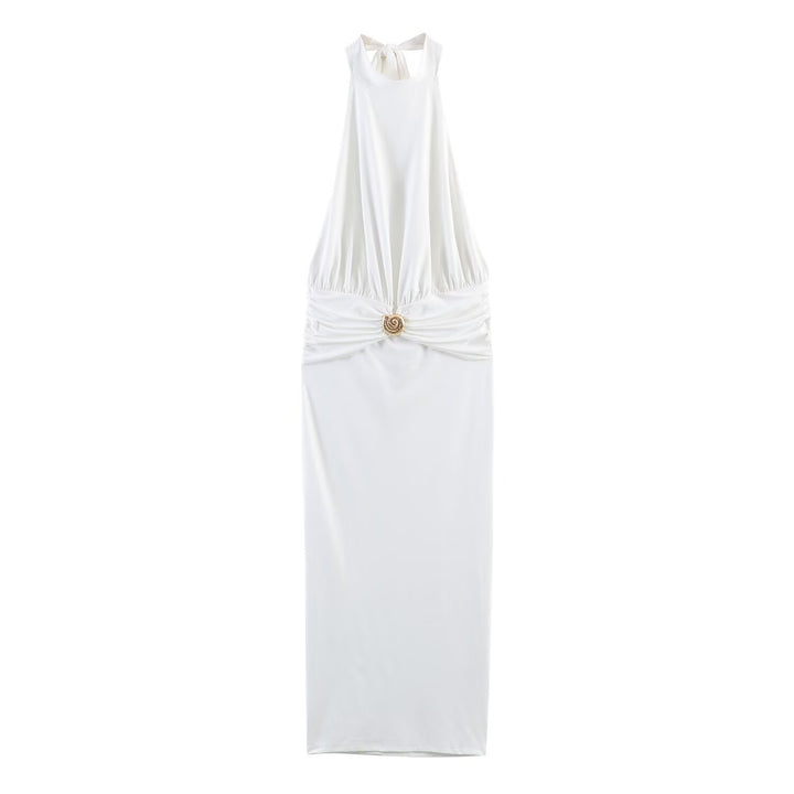 Damen Maxikleid mit schickem Halterneck und dekorativer Drapierung Drune