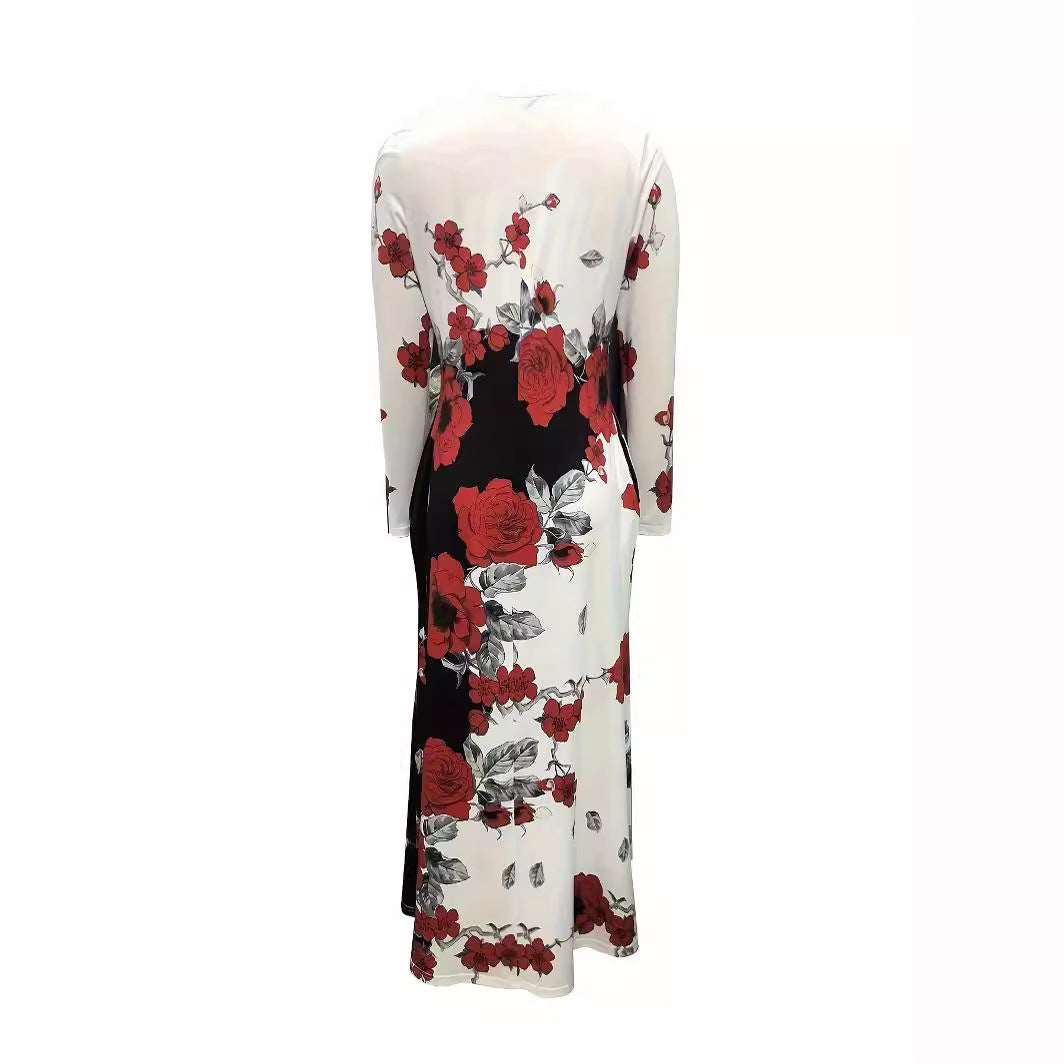 Damen Maxikleid mit floralem Allover-Print, A‑Linie, Langarm und Schlitzdetail Drune
