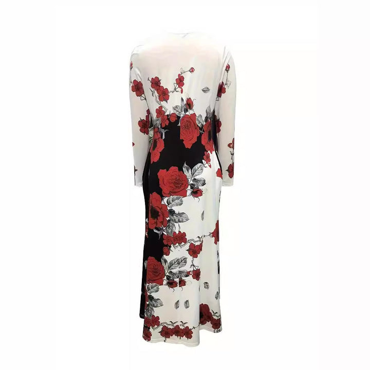 Damen Maxikleid mit floralem Allover-Print, A‑Linie, Langarm und Schlitzdetail Drune