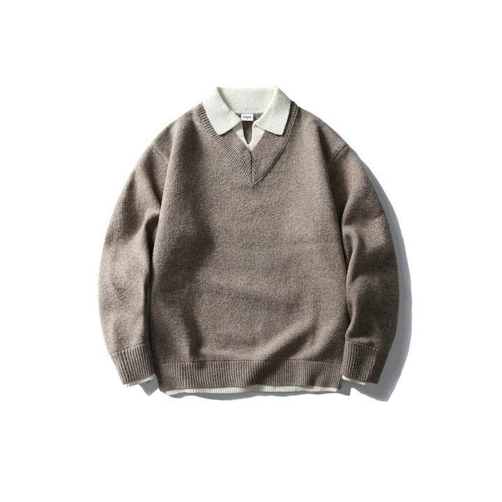Unisex Oversize-Strickpullover mit kontrastpolokragen und V-Ausschnitt Drune