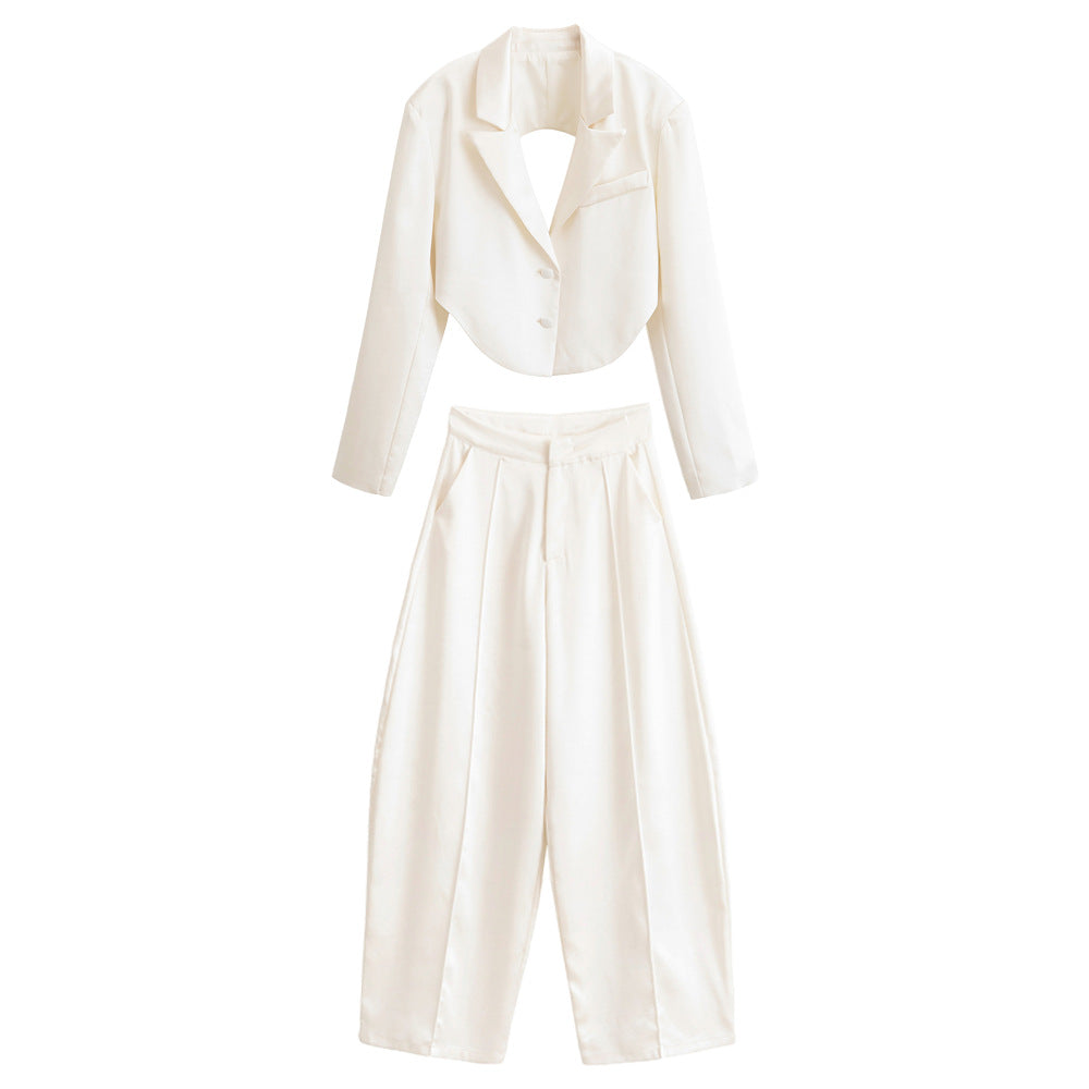 Damen Cropped-Kurzblazer mit abgerundetem Saum und Reverskragen Drune