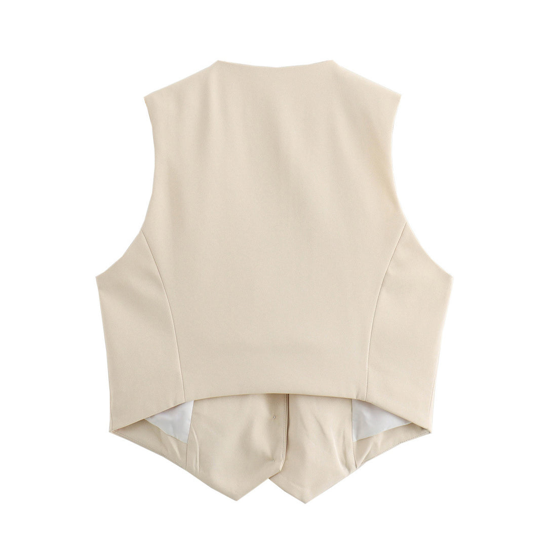 Damen nan elegante taillierte Business-Weste mit spitzem Saum, V-Ausschnitt und Leistentaschen Drune