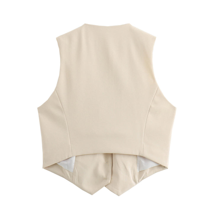 Damen nan elegante taillierte Business-Weste mit spitzem Saum, V-Ausschnitt und Leistentaschen Drune