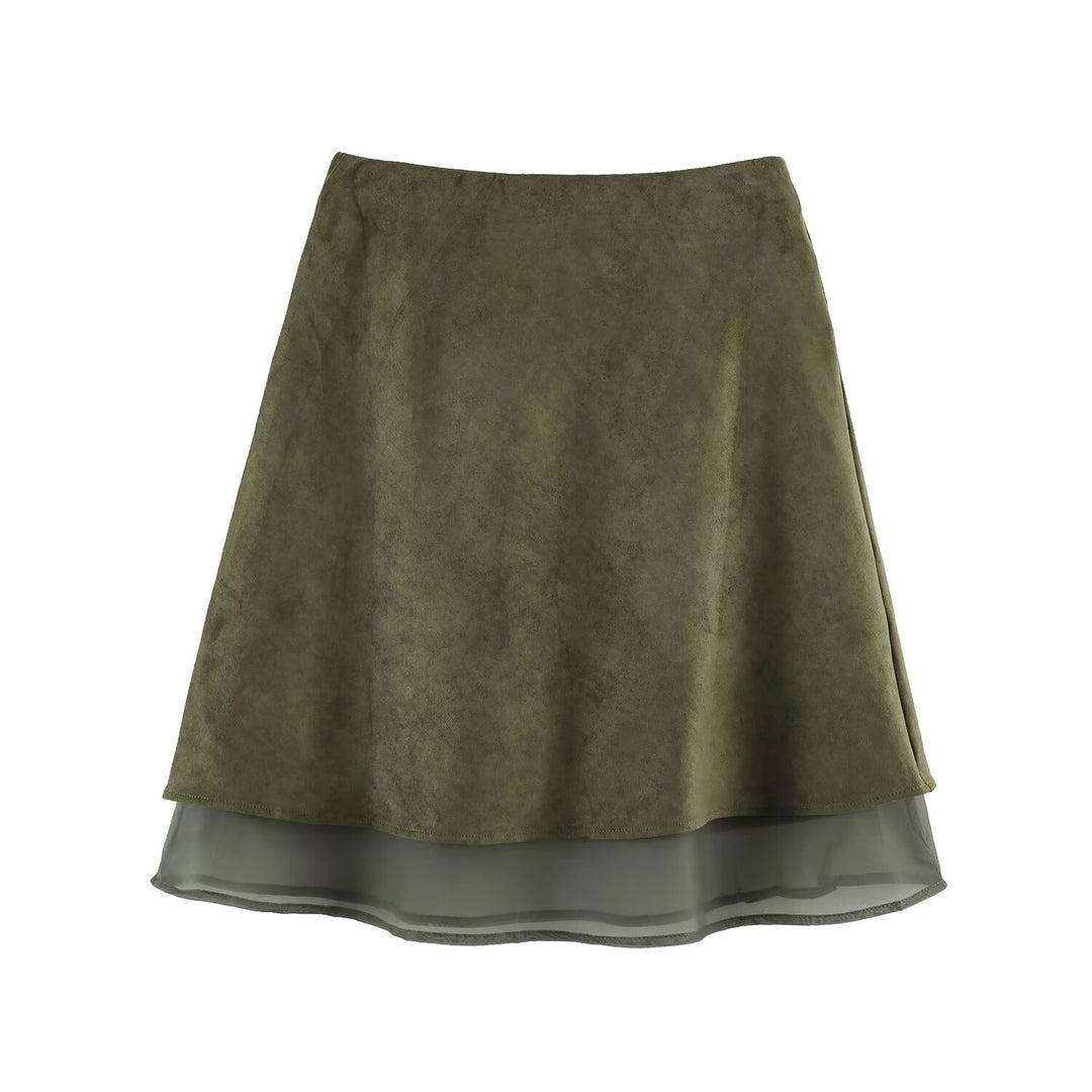 Damen A‑Linien Midirock mit Veloursoptik und Chiffon‑Volant Drune