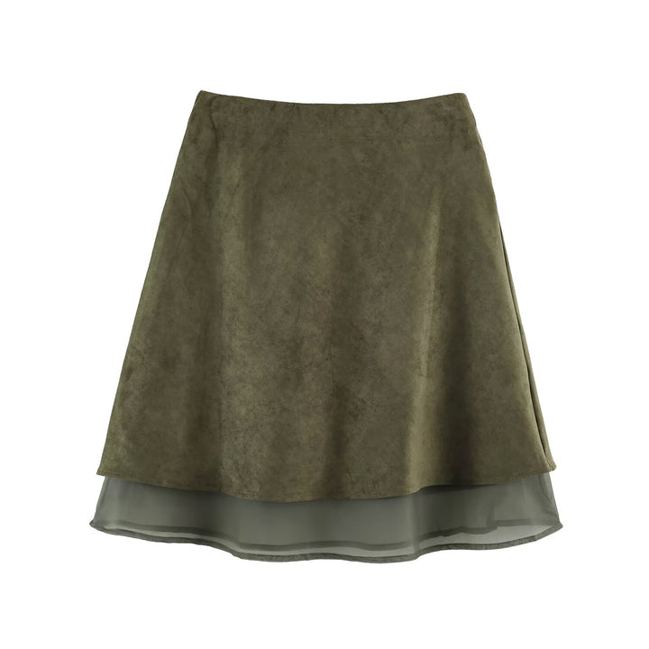 Damen A‑Linien Midirock mit Veloursoptik und Chiffon‑Volant Drune