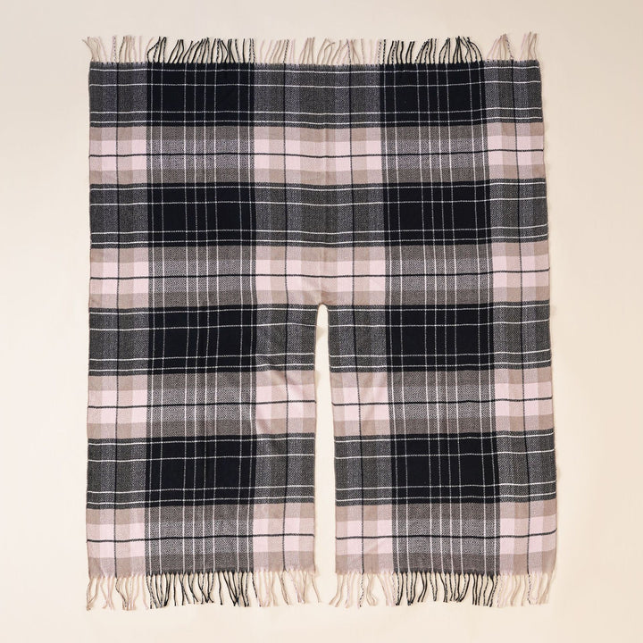 Damen Oversize-Wickelruana im Blockkaro mit Fransen-Detail Drune