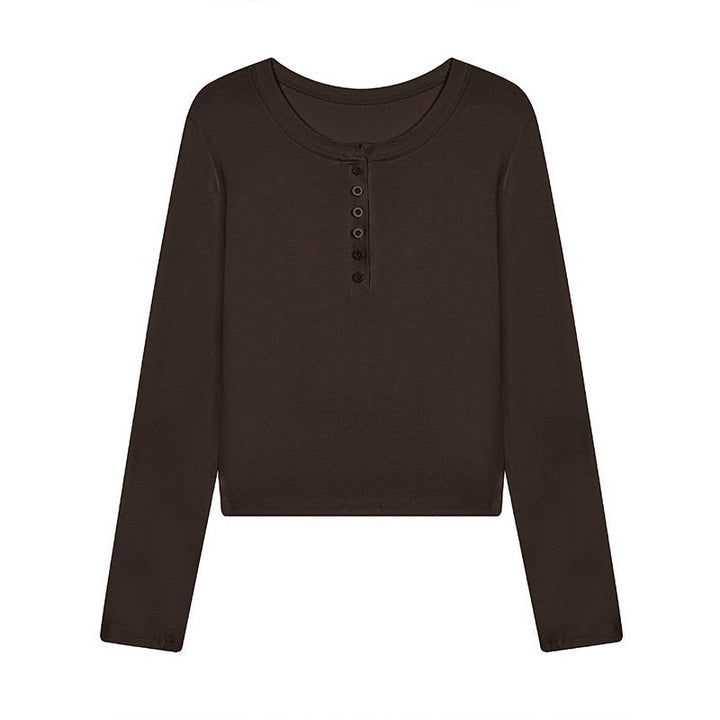 Damen Kurz geschnittenes Henley Langarmshirt aus Baumwolljersey mit Knopfleiste Drune
