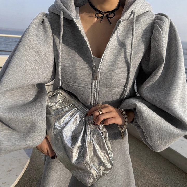 Damen Elegantes Sweatset aus Scuba‑Jersey mit Ballonärmeln und ausgestelltem Midirock Drune