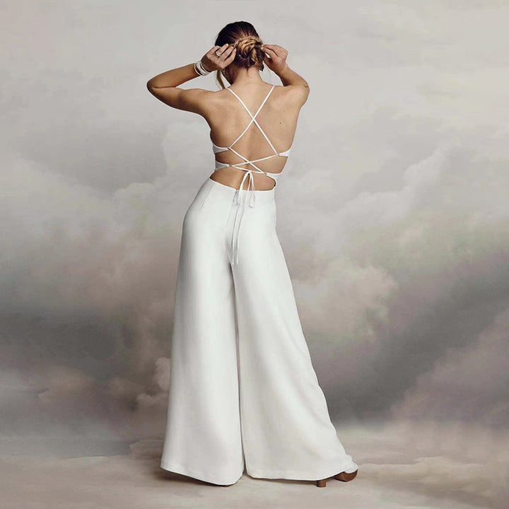 Damen Jumpsuit mit Elegantem V-Ausschnitt und Fließendem Bein Drune