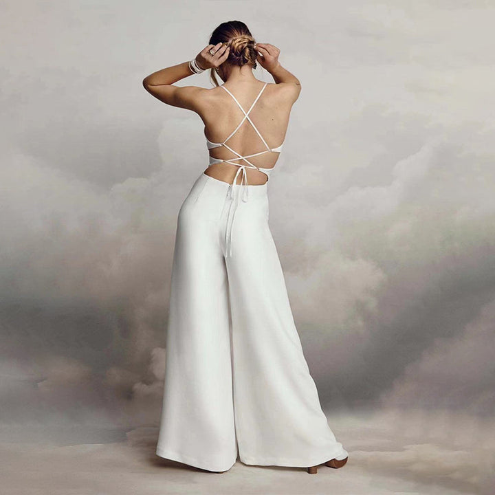 Damen Jumpsuit mit elegantem V-Ausschnitt und fließendem Bein Drune