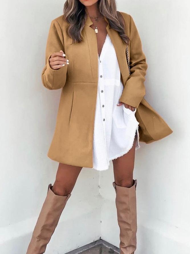 Damen Longline Blazermantel mit taillierter Teilungsnaht und cleanem V‑Ausschnitt Drune