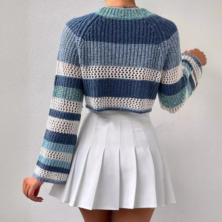 Damen luftiger, gestreifter Strickpullover mit weitem Schnitt Drune