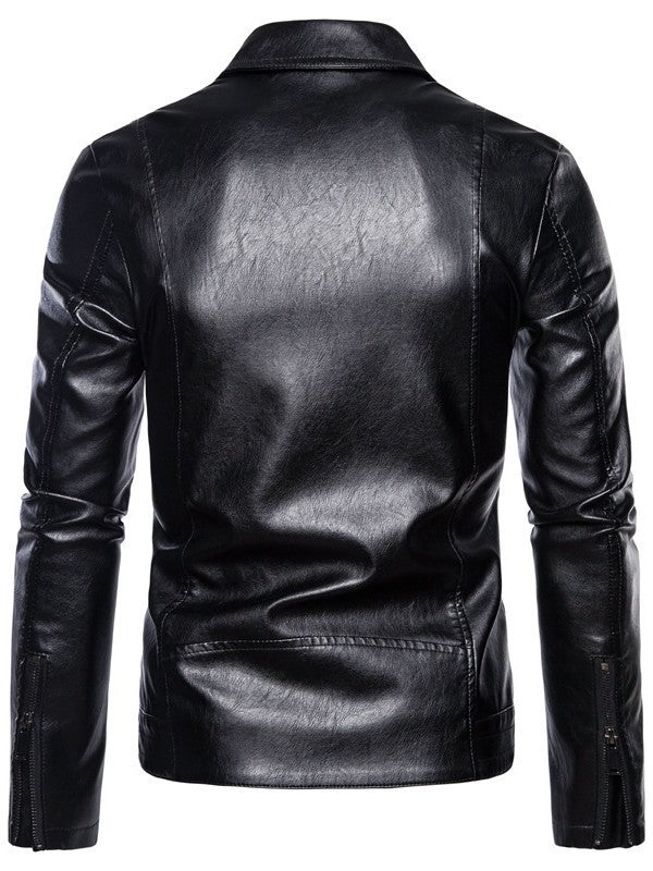 Herren Slim-Fit Bikerjacke in Lederoptik mit asymmetrischem Reißverschluss und Reverskragen Drune