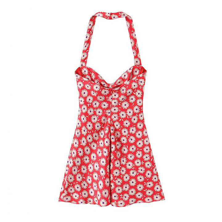 Damen sommerliches Kleid mit verspieltem Blumendruck und schwingendem Rock Drune