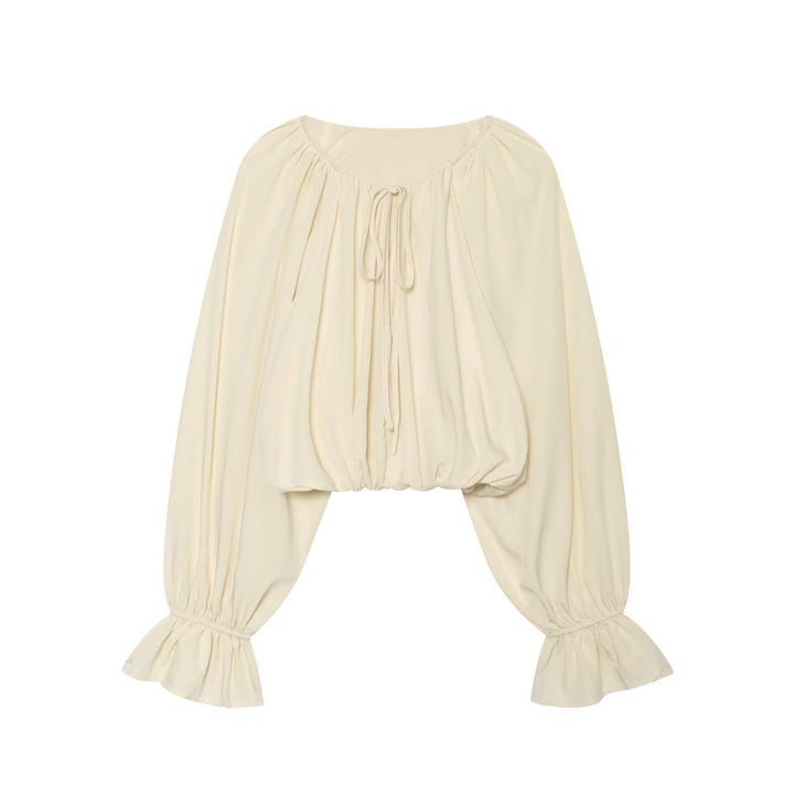 Damen Kurze Bluse im Boho‑Stil mit Tunnelzug, Volantärmeln und gerafftem Saum Drune