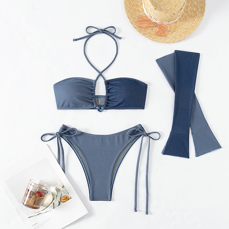 Damen Bikiniset mit langen Ärmeln und elegantem Knoten Drune