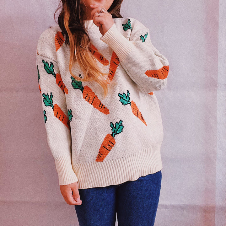 Damen Oversized Strickpullover mit Karottenmuster Drune