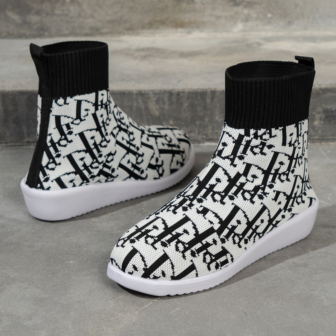Damen modische Synthetik-Stiefel mit kreativem Muster und elastischem Obermaterial Drune