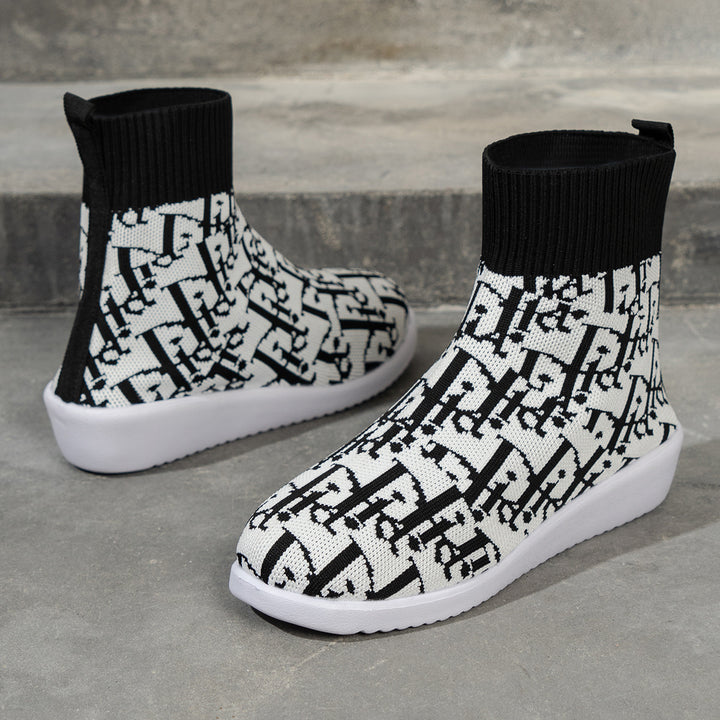 Damen modische Synthetik-Stiefel mit kreativem Muster und elastischem Obermaterial Drune