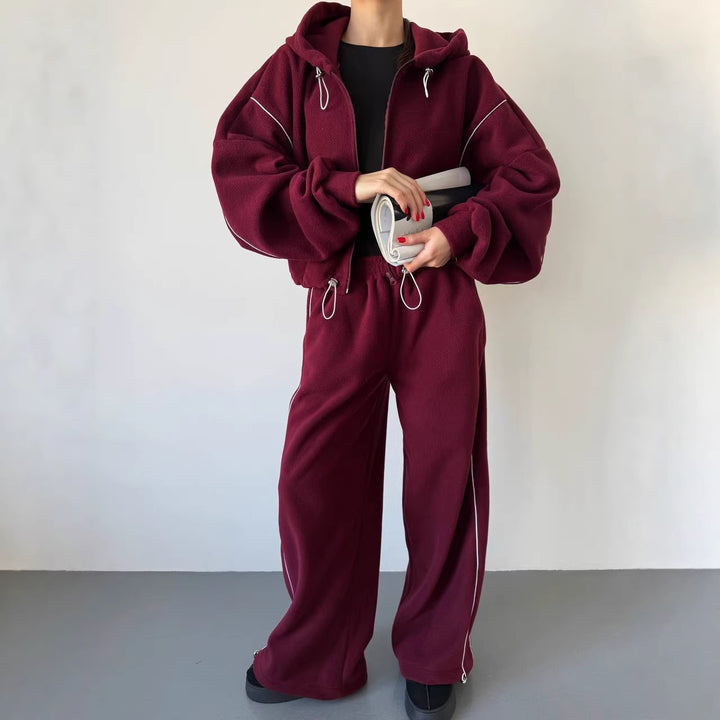 Damen Fleece-Hoodie und weite Jogginghose Set Drune