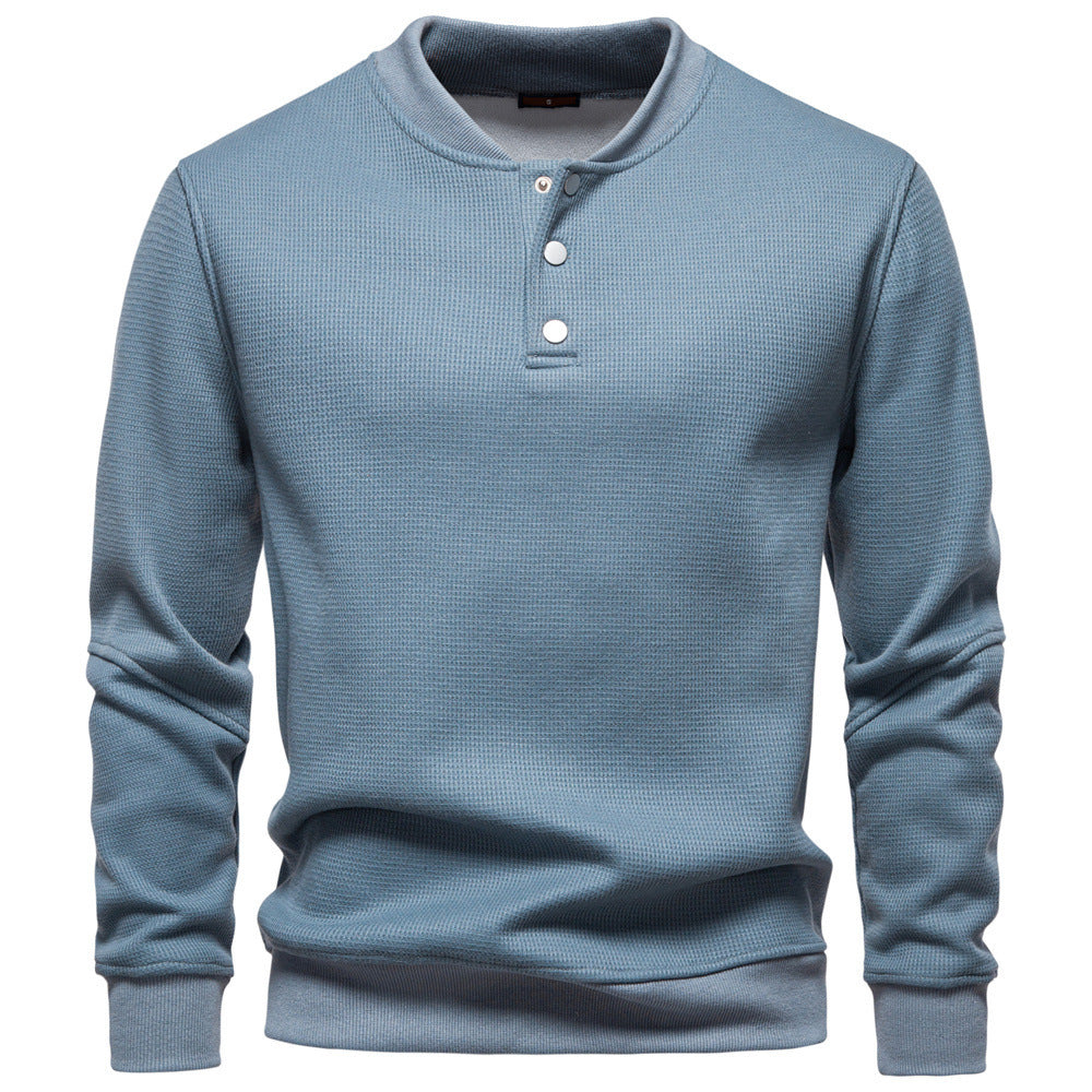 Herren nan Waffelstruktur-Henley-Pullover mit kurzem Druckknopfverschluss und Rippbündchen Drune