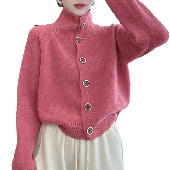 Damen kuscheliger Hochkragen-Cardigan mit Knopfdetails Drune