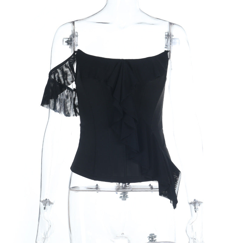 Damen elegante Spitzenbluse mit asymmetrischem Design Drune