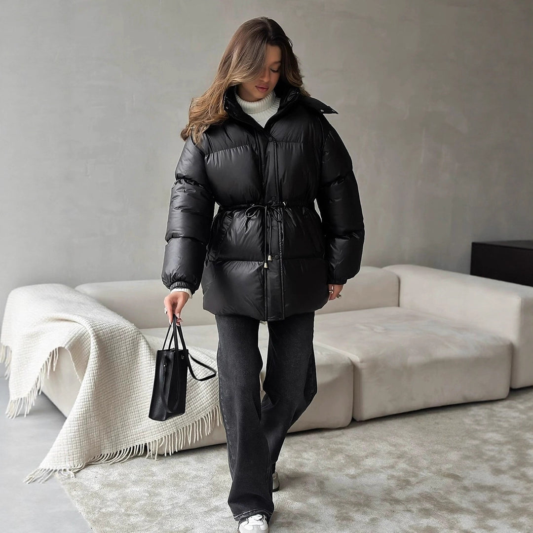 Damen gesteppte Steppjacke mit Taillenzug und Kapuze Drune
