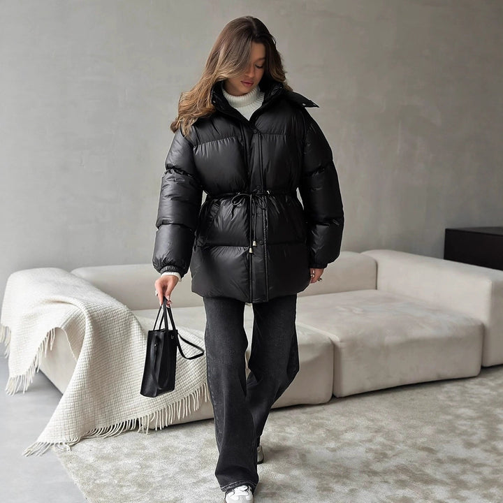 Damen gesteppte Steppjacke mit Taillenzug und Kapuze Drune