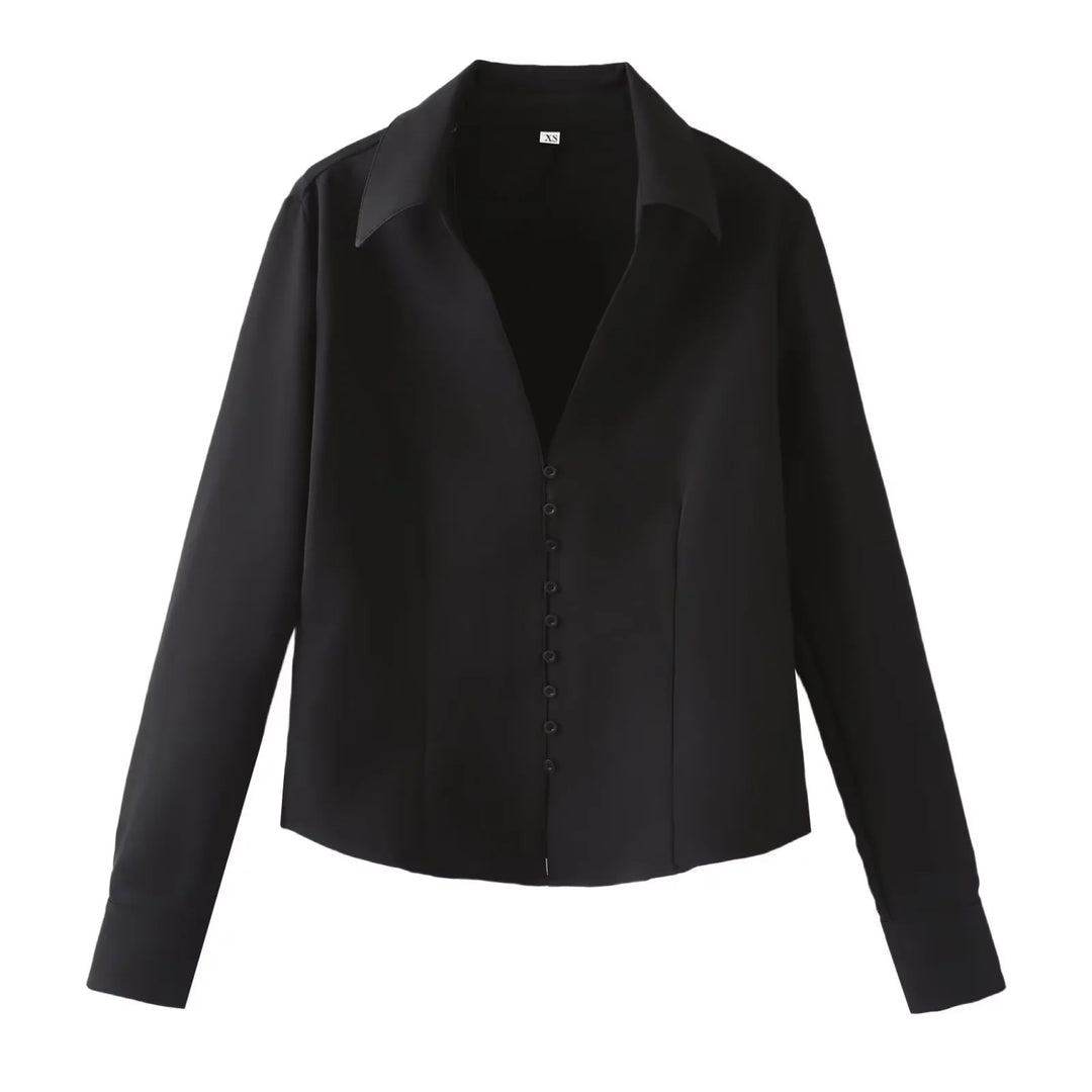 Damen Elegante taillierte Hemdbluse mit feiner Knopfleiste und spitzem Kragen Drune