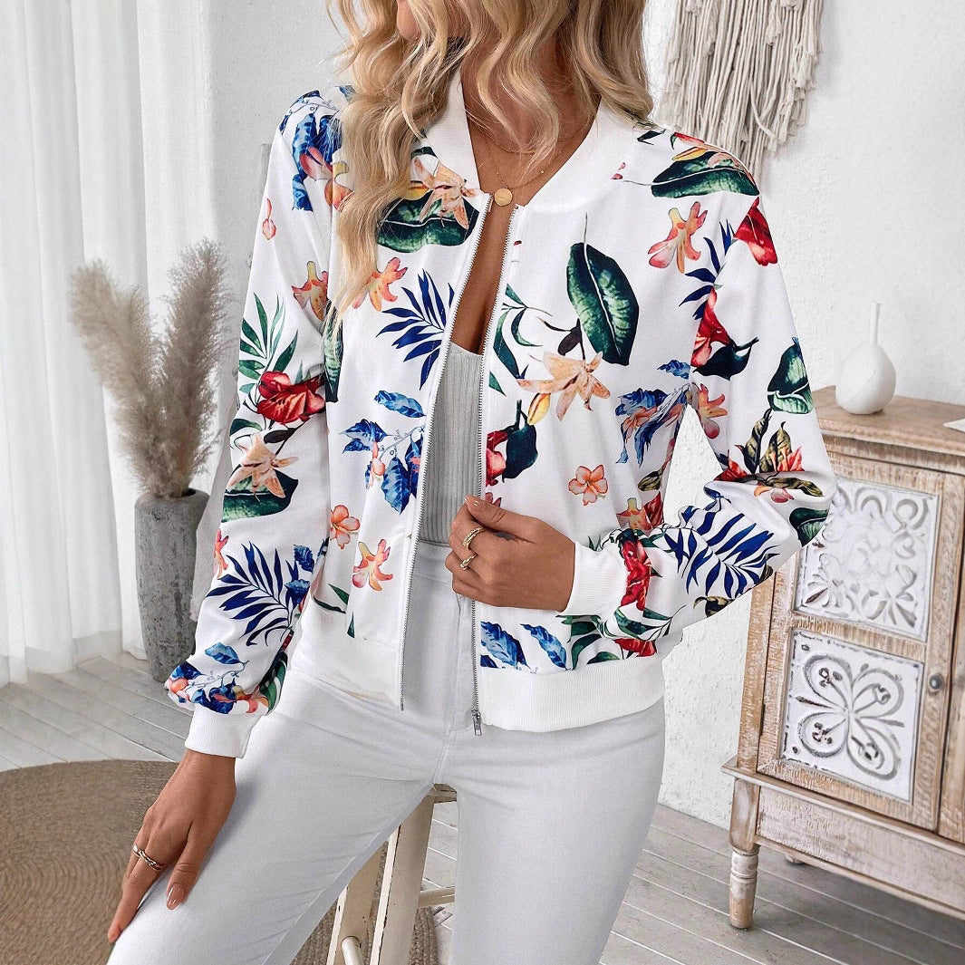 Damen Blumenmuster Bomberjacke Drune