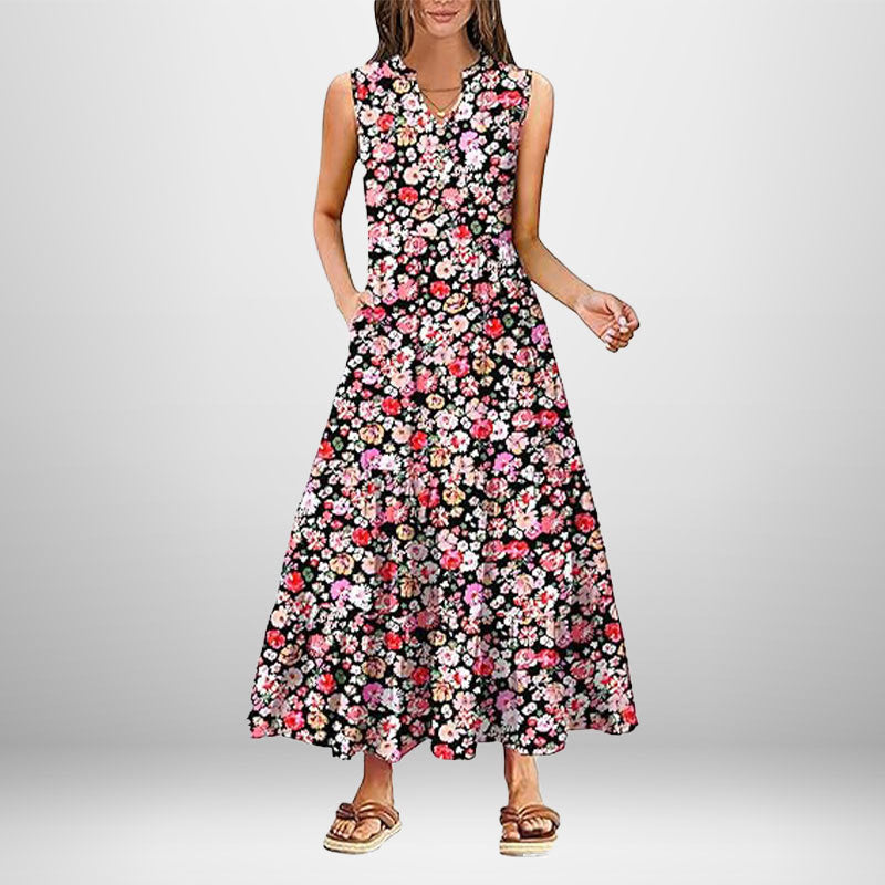 Damen Maxikleid mit Knopfdetail und seitlichen Taschen Drune