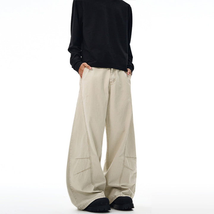Herren Weitgeschnittene Workwear-Palazzo-Hose aus robustem Baumwoll-Twill mit Paneelnähten Drune