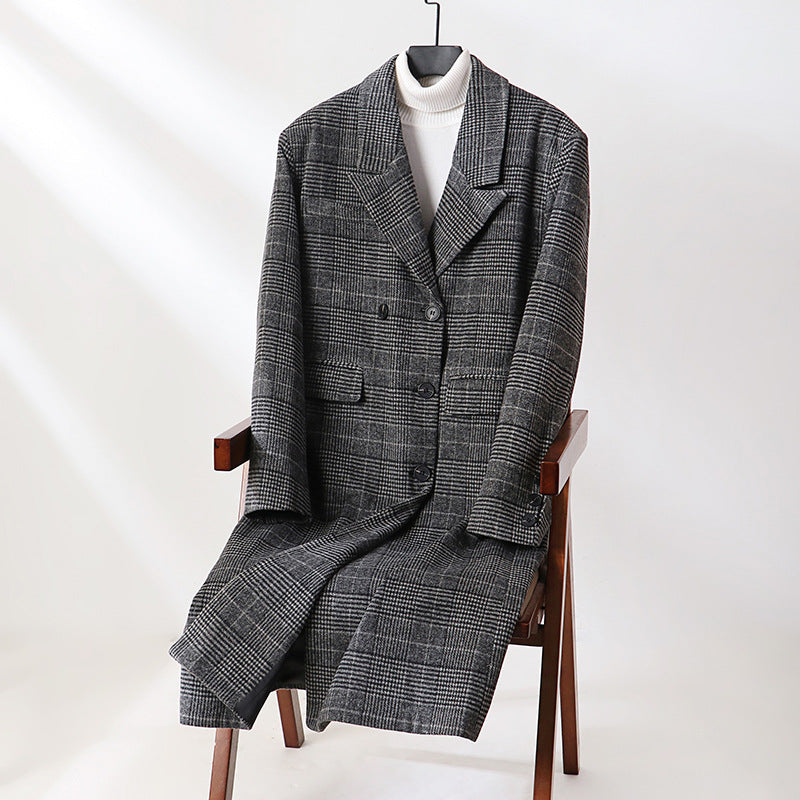 Herren Karierter Longcoat aus Wollmix mit klassischem Revers und geradem Schnitt Drune