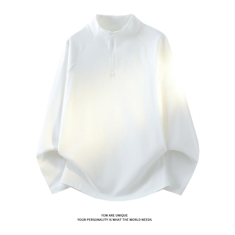 Unisex Oversize-Mockneck-Halbzip-Sweatshirt aus Mikrofleece mit abgerundetem Saum Drune