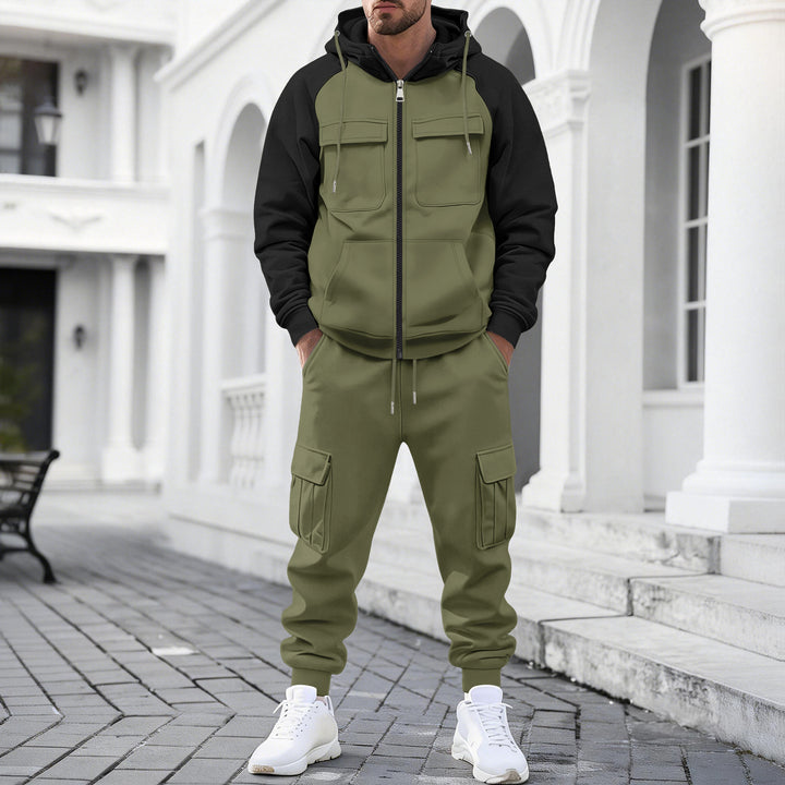 Herren Kapuzen-Sweatset mit Reißverschluss und funktionaler Cargohose Drune