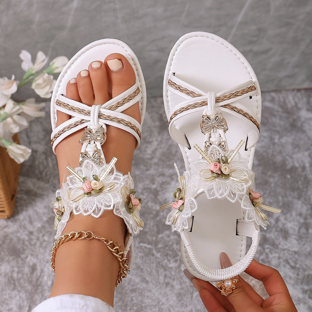 Damen Elegante Sandalen mit floralen Applikationen und verstellbarem Riemen Drune