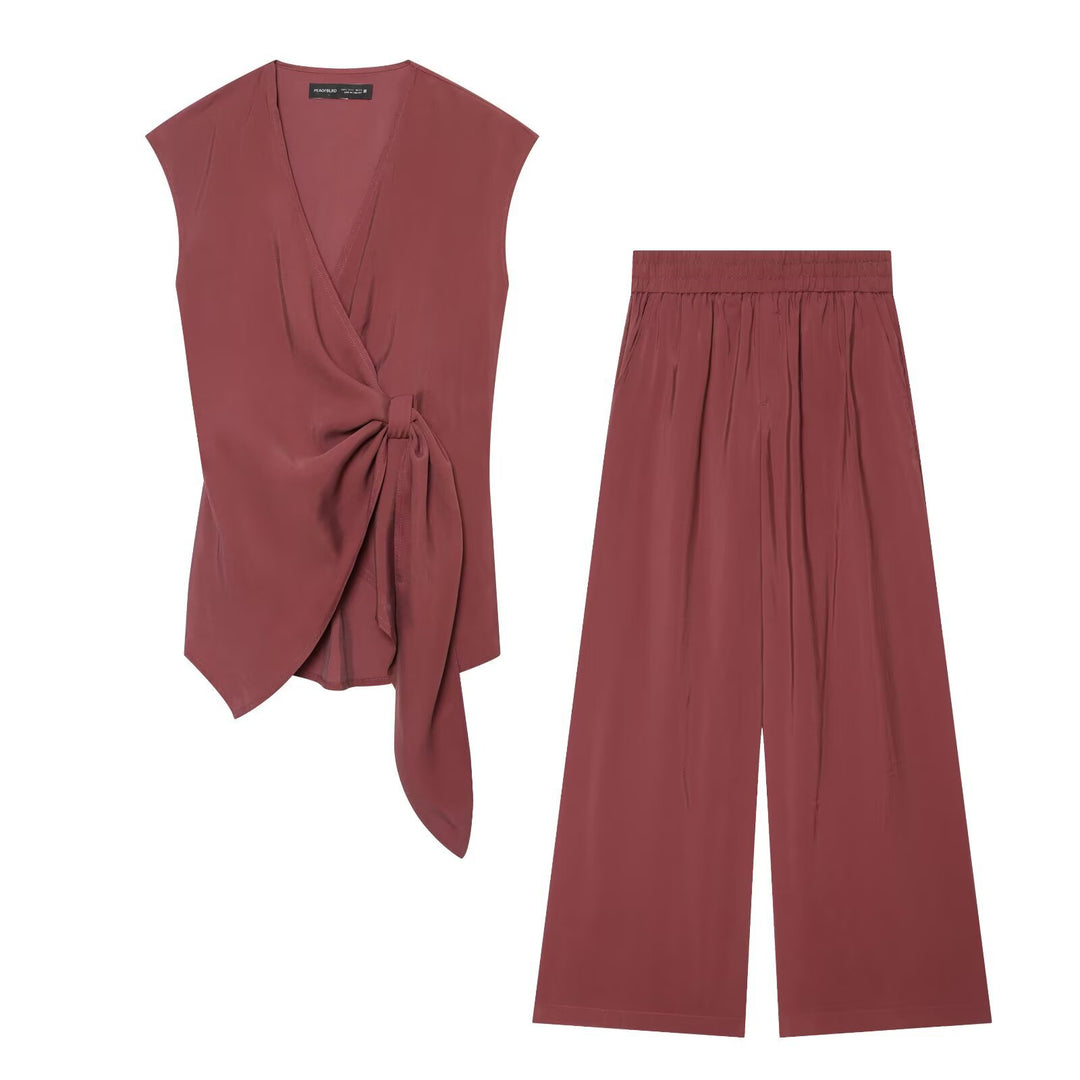 Damen Weite Leinenmisch-Hose mit hohem Elastikbund und Seitentaschen Drune