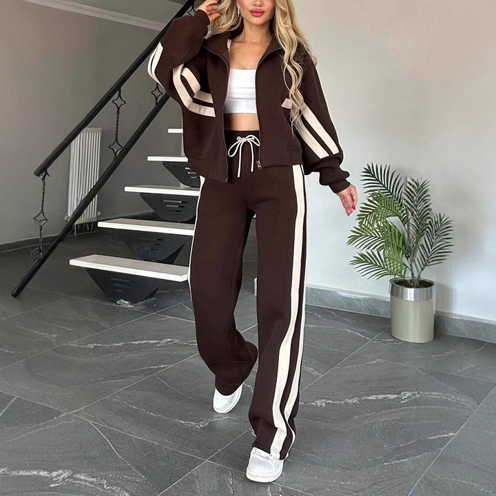 Damen Zweiteiliges Sweatset mit Reißverschlussjacke und High‑Waist Relaxed-Jogginghose Drune