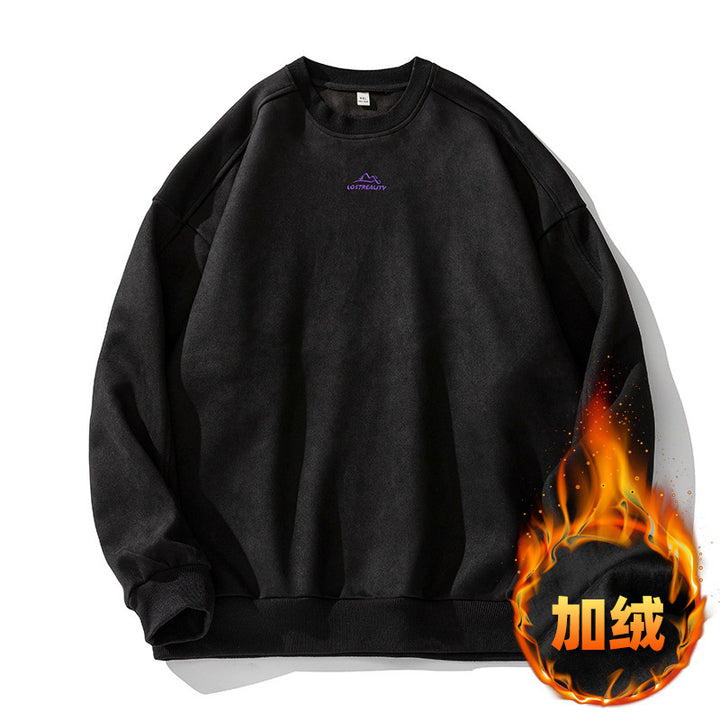 Unisex Oversize Rundhals-Sweatshirt mit minimalistischer Berg-Stickerei Drune