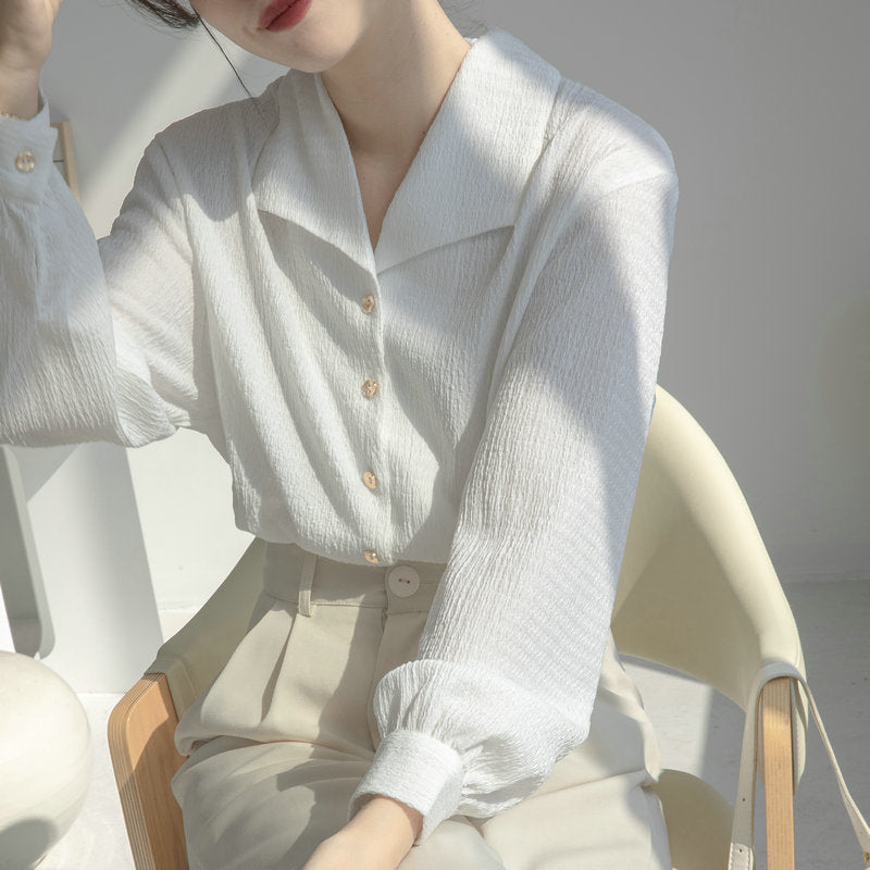Damen Elegantes Blusenshirt mit tiefem V-Ausschnitt und volumetrischen Puffärmeln Drune
