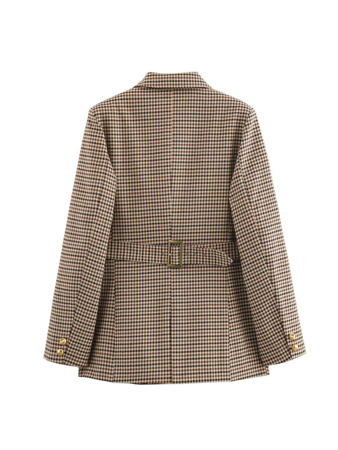 Damen karierten Blazer mit goldenen Knöpfen und praktischen Taschen Drune