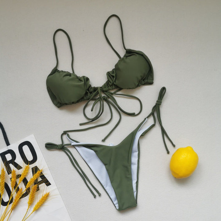 Damen Triangel-Bikini-Set mit verspielten Bindebändern und schickem Farbkontrast Drune