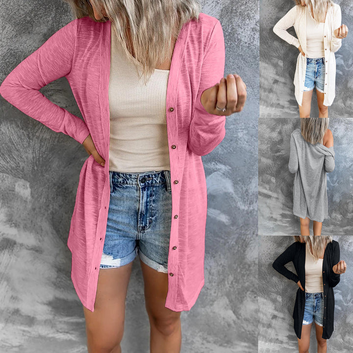 Damen Leichter Longcardigan mit Knopfleiste und geripptem Feinstrick Drune