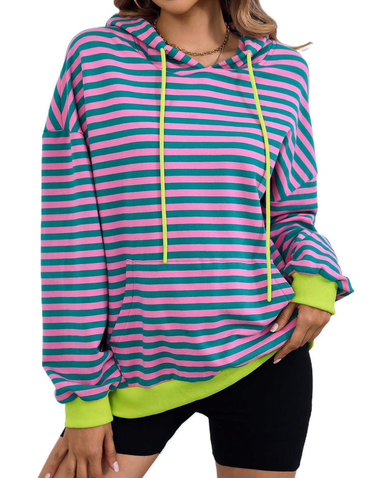 Damen gestreifter Kapuzenpullover mit stylischer Kängurutasche Drune