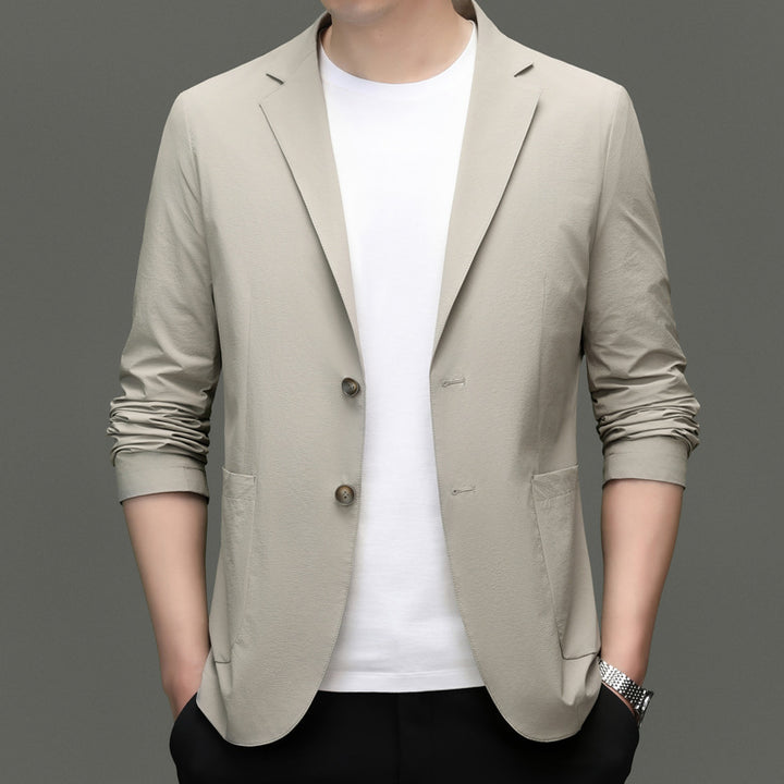Herren eleganter Freizeitblazer aus atmungsaktivem Gewebe mit modischem Stehkragen Drune