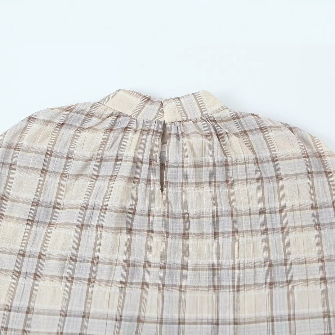 Damen Cropped Blusenoberteil mit Cape-Überwurf und Stehkragen Drune